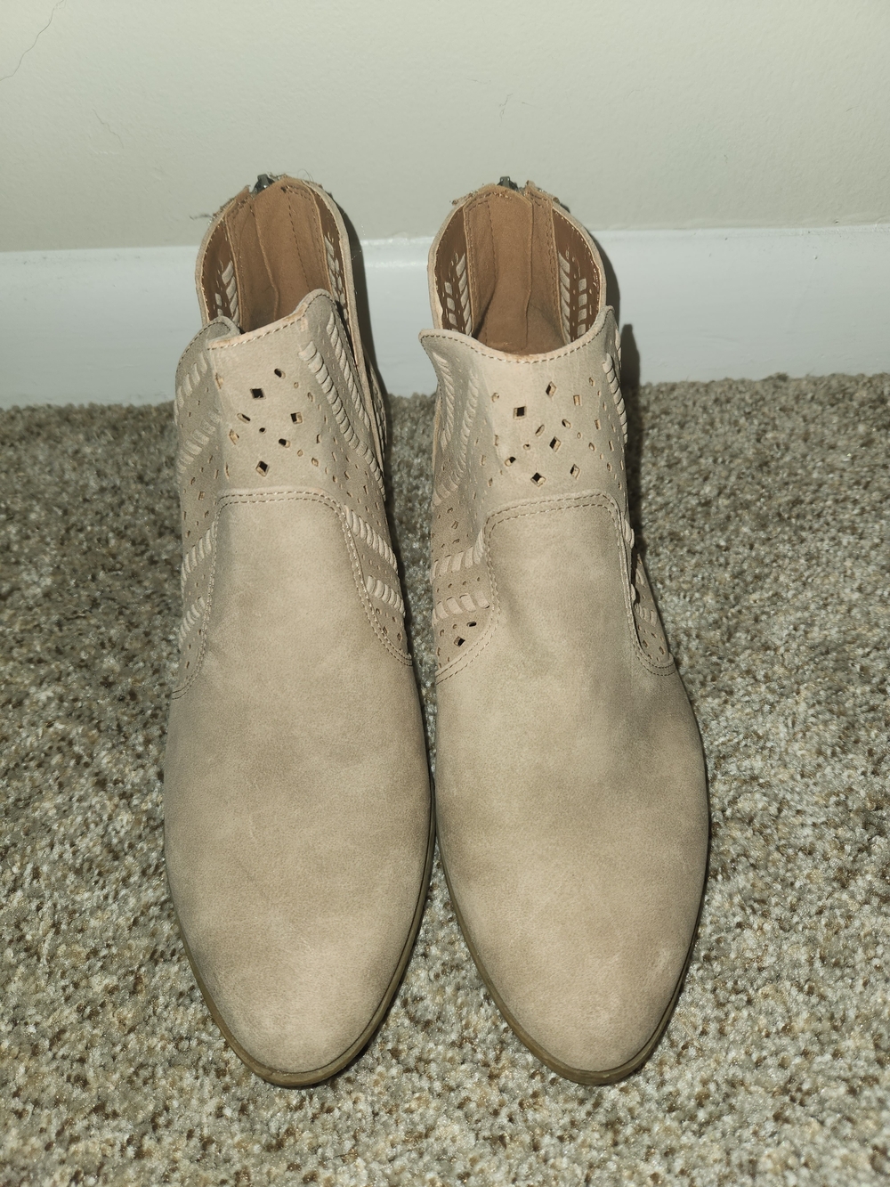 Taupe Suede Ankle Boots - Classic Cutout Design